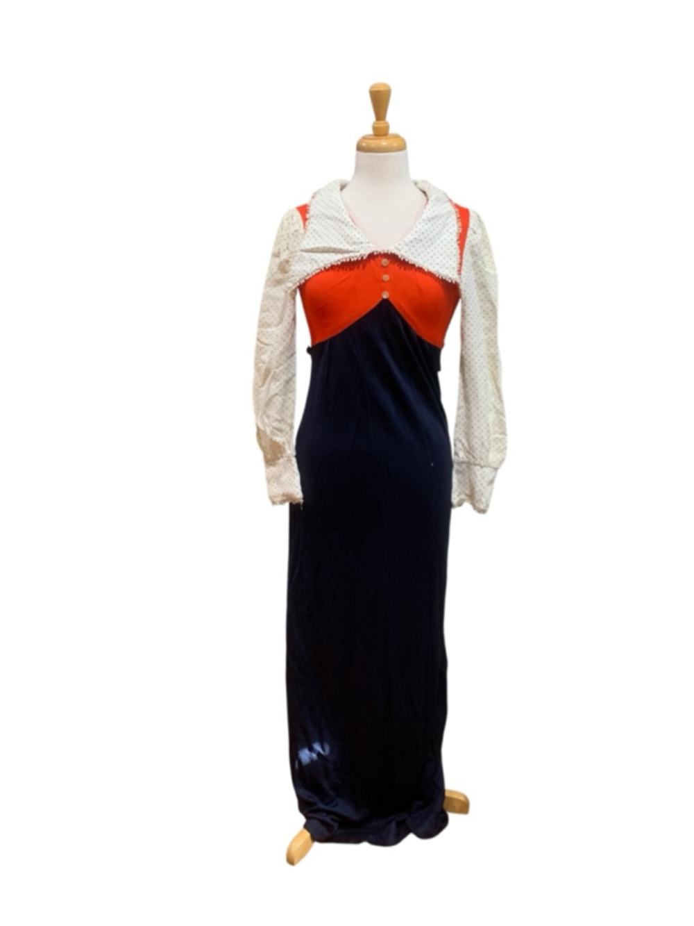 Flawed Vntg 70’s Women's Maxi Dress in Navy and Orange